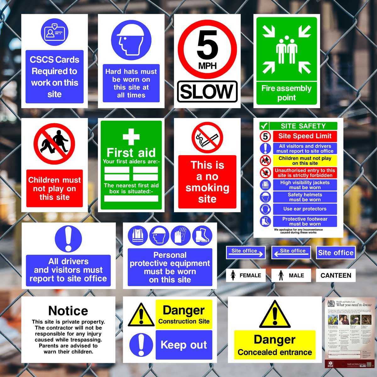 Printable Defit Location. Sign Complete Site Safety Sign Pack G – 47 Signs + HSE Poster