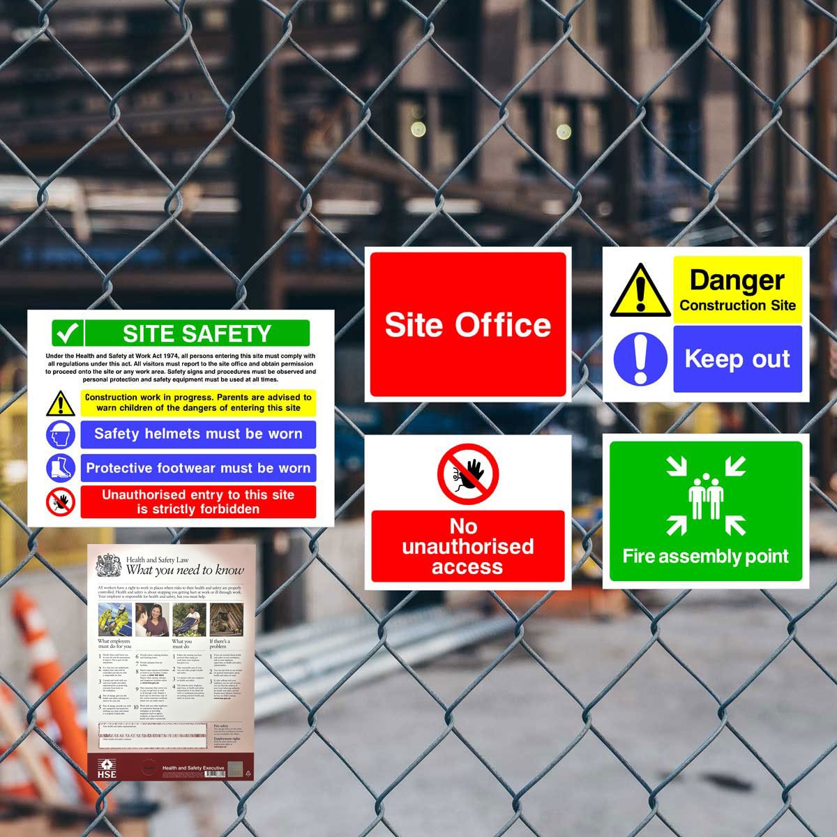 Construction Safety Sign Pack C – 5 Signs + HSE Poster – The Sign Shed