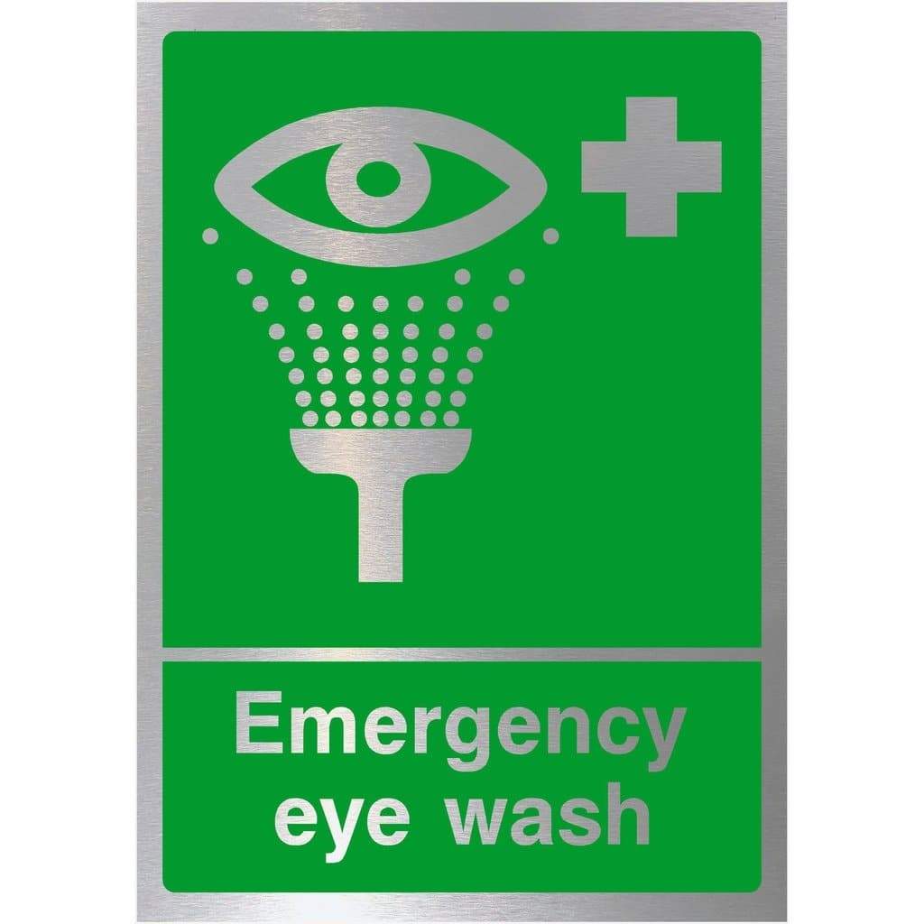 Emergency Eye Wash Sign in Brushed Silver - The Sign Shed