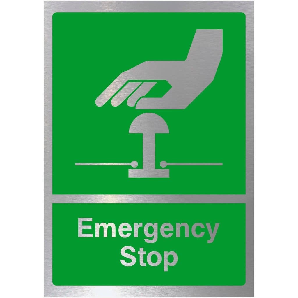 Emergency Stop Sign in Brushed Silver - The Sign Shed
