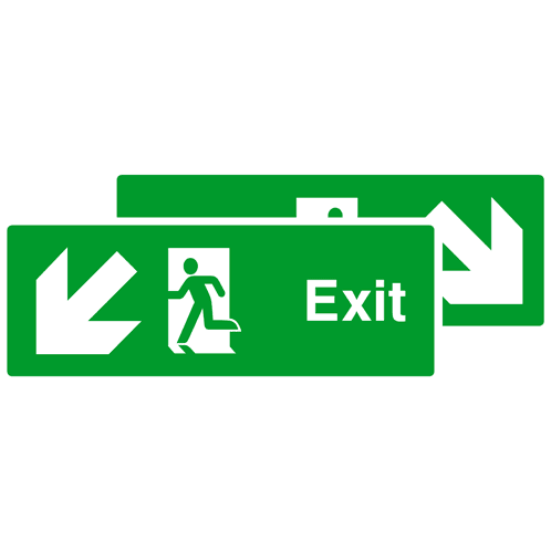 Exit Double Sided Fire Exit Sign Down Left & Down Right Arrows - The Sign Shed