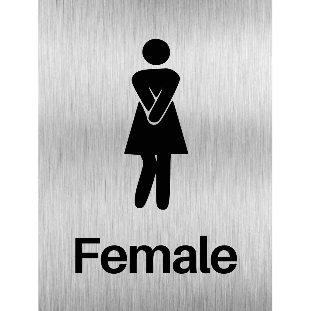 Female Toilet Comic Sign in Brushed Silver - The Sign Shed