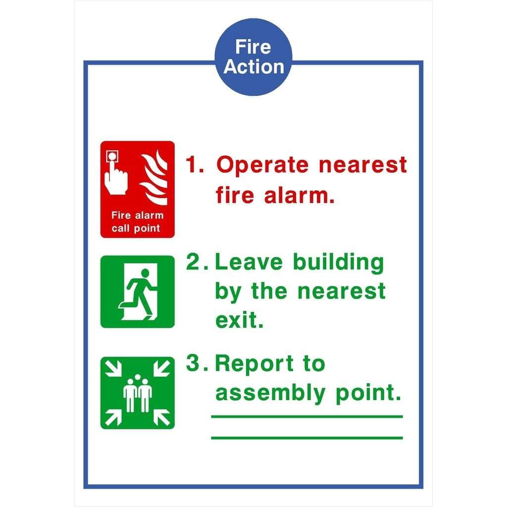 Fire Action 3 Point Basic Sign - The Sign Shed