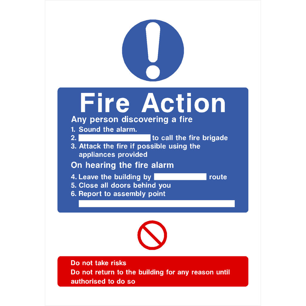 Fire Action 6 Point Sign - The Sign Shed