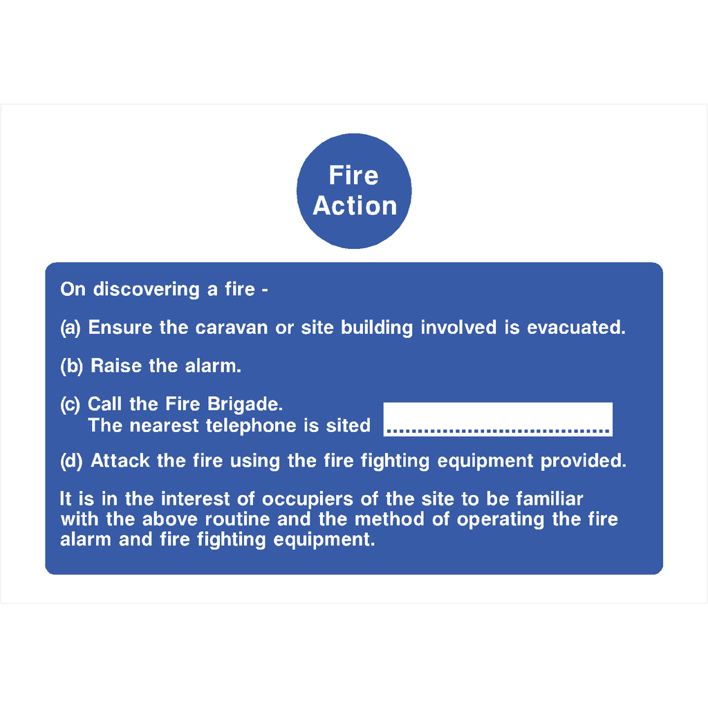 Fire Action Caravan Or Building Site Evacuation Procedure Sign - The Sign Shed