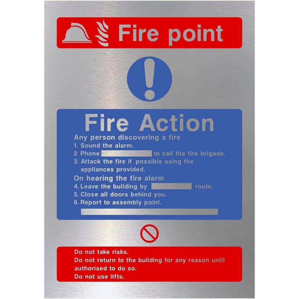 Fire Point Sign Metal Brushed Aluminium Fire Action Notices Shop