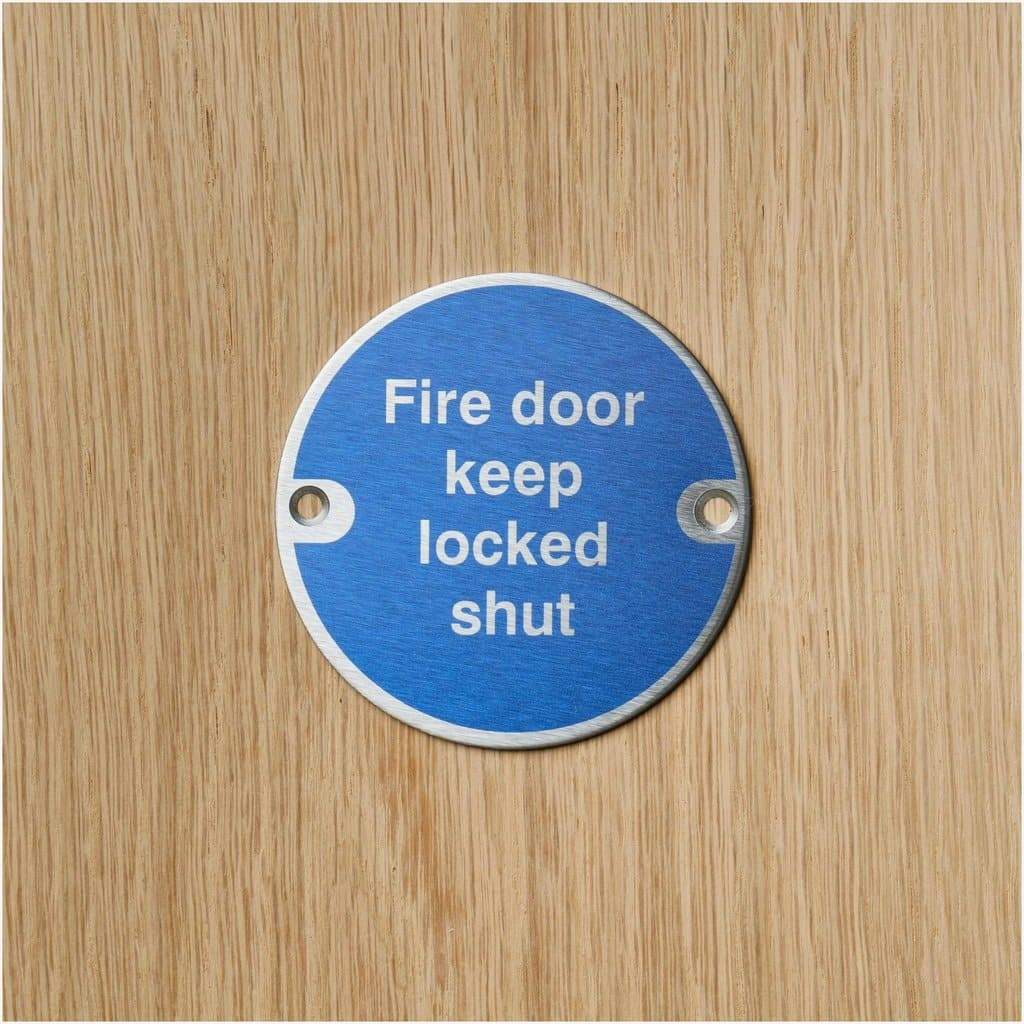 Fire Door Keep Locked Shut Sign in Satin Stainless Steel - The Sign Shed