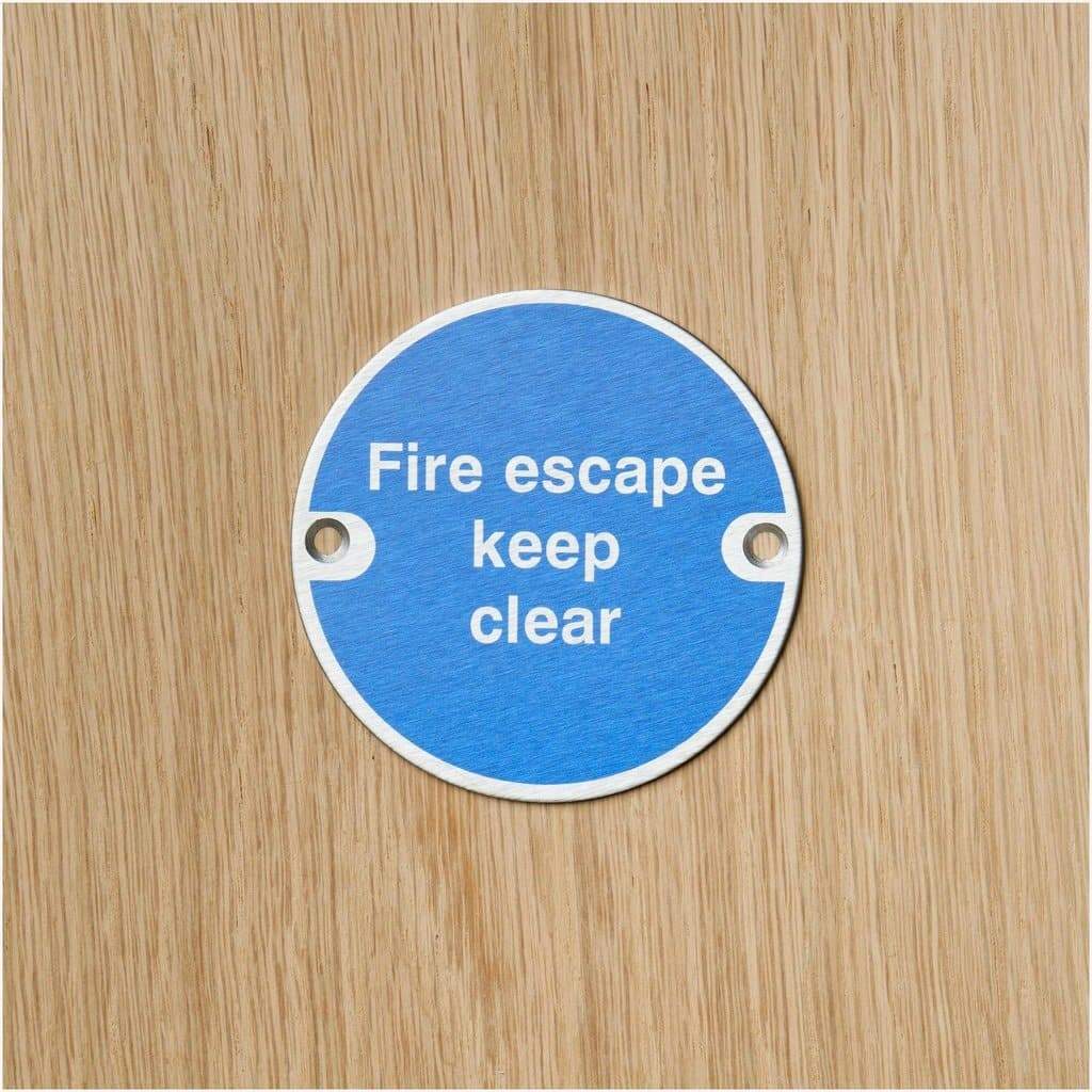 Fire Escape Keep Clear Sign in Stainless Steel - The Sign Shed