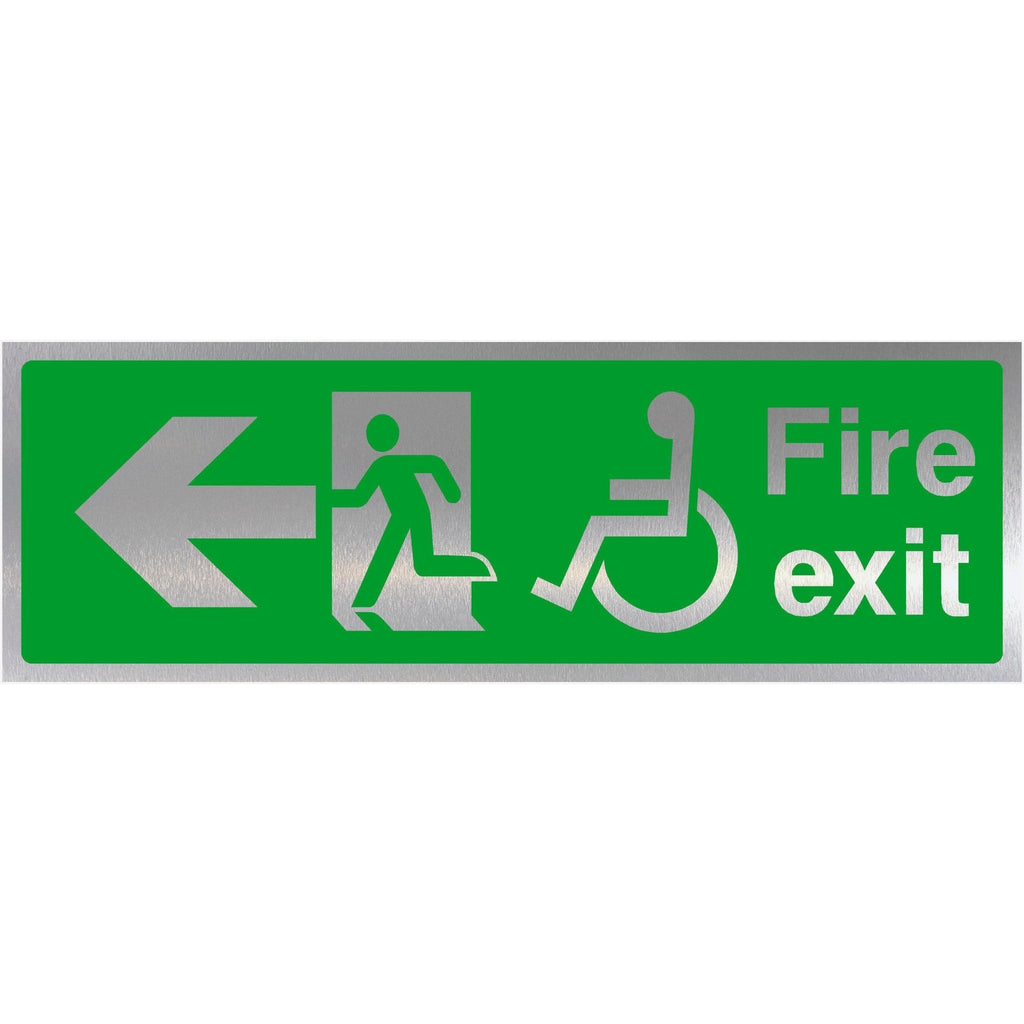 Fire Exit Disabled Left Arrow Brushed Silver Sign - The Sign Shed