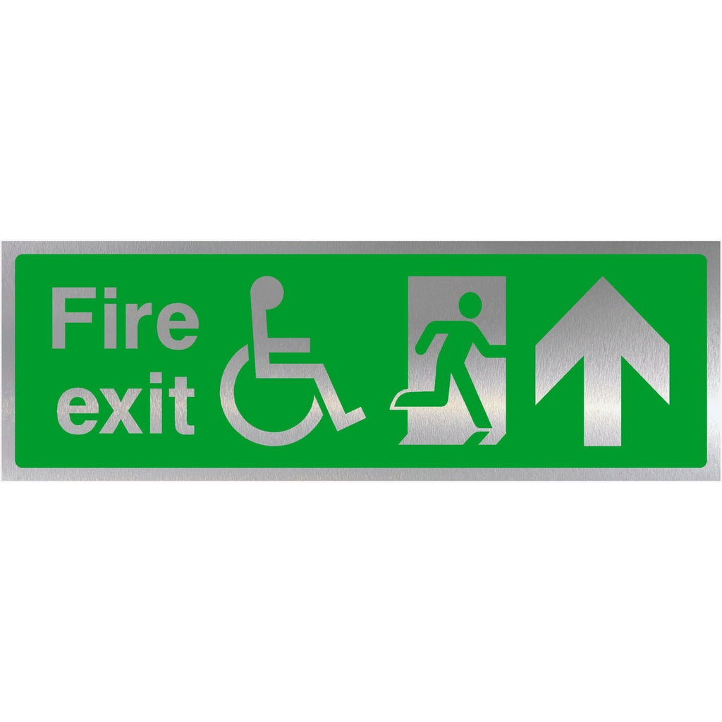 Fire Exit Disabled Up Arrow Brushed Silver Sign - The Sign Shed