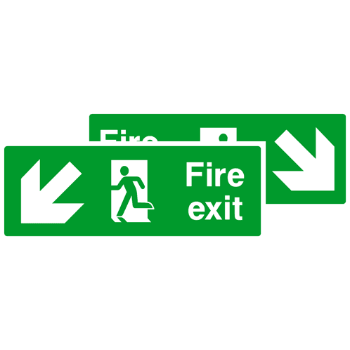 Fire Exit Double Sided Sign Down Left & Down Right Arrow - The Sign Shed