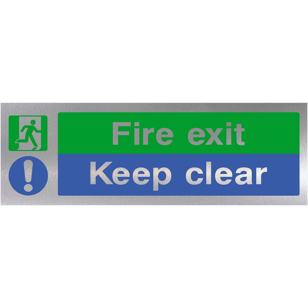 Fire Exit Keep Clear Brushed Silver Sign - The Sign Shed