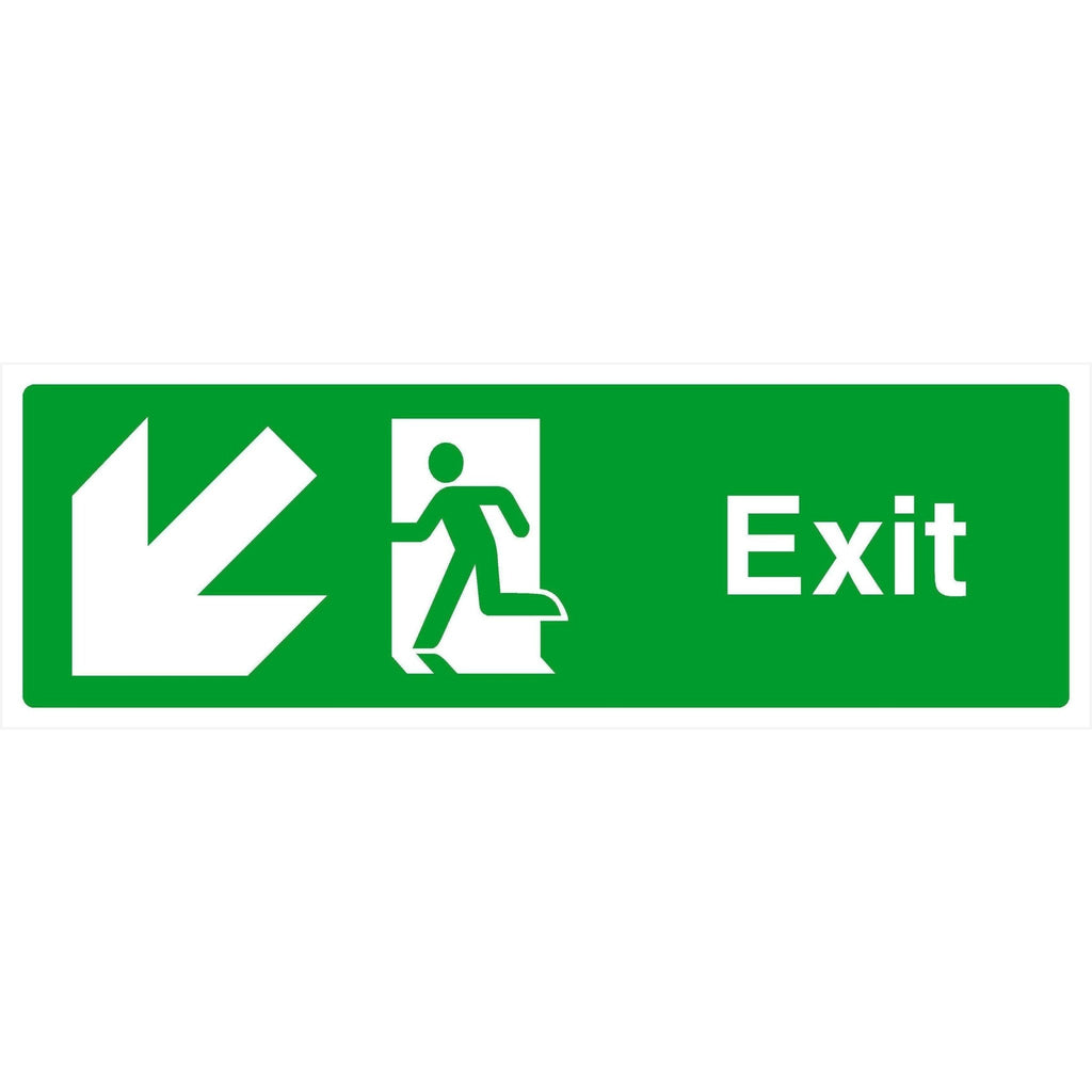 Fire Exit Sign Down Left Arrow - The Sign Shed