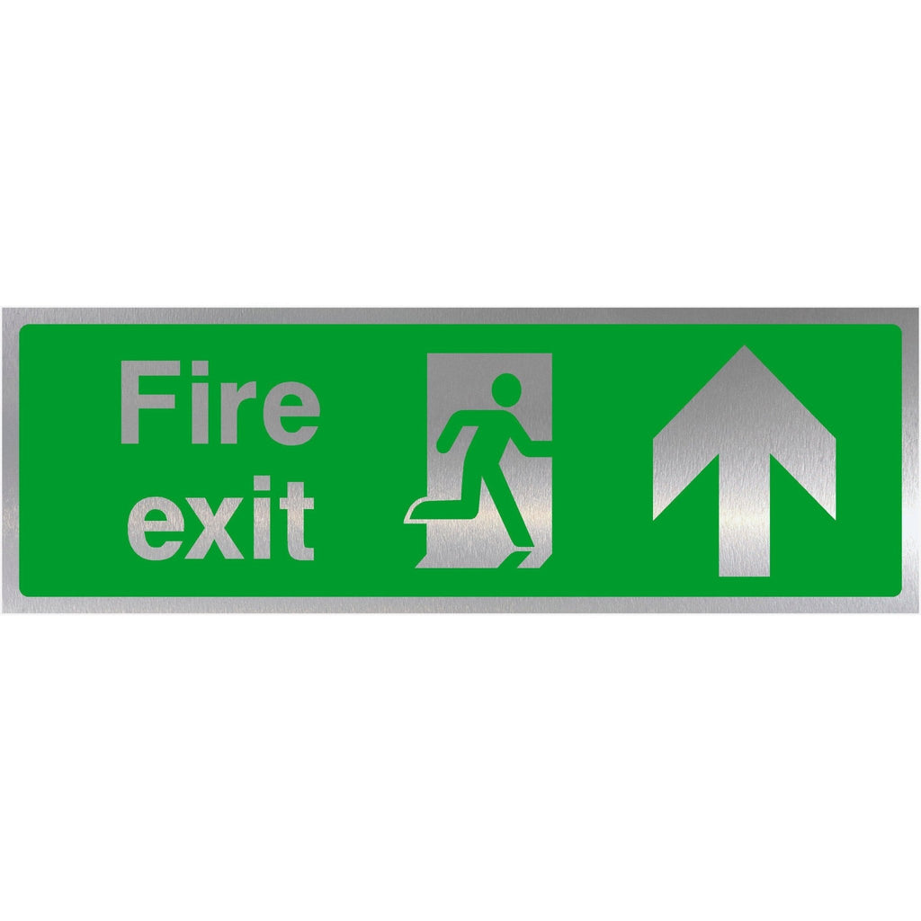 Fire Exit Up Arrow Brushed Silver Sign - The Sign Shed