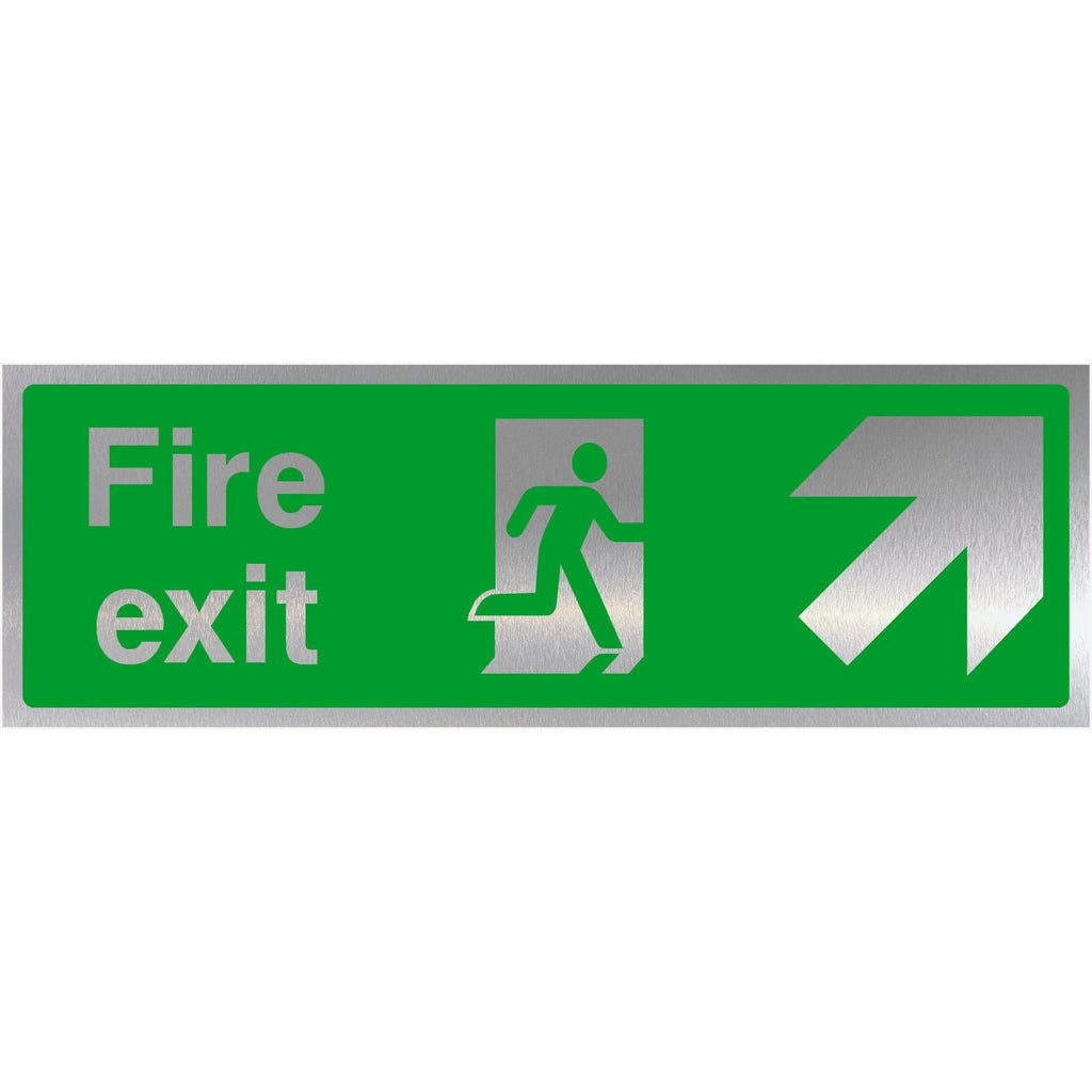 Fire Exit Up Right Arrow Brushed Silver Sign - The Sign Shed