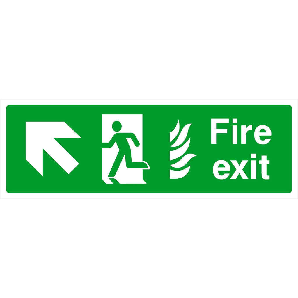 Fire Exit With Flames Sign Forward Left Arrow - The Sign Shed