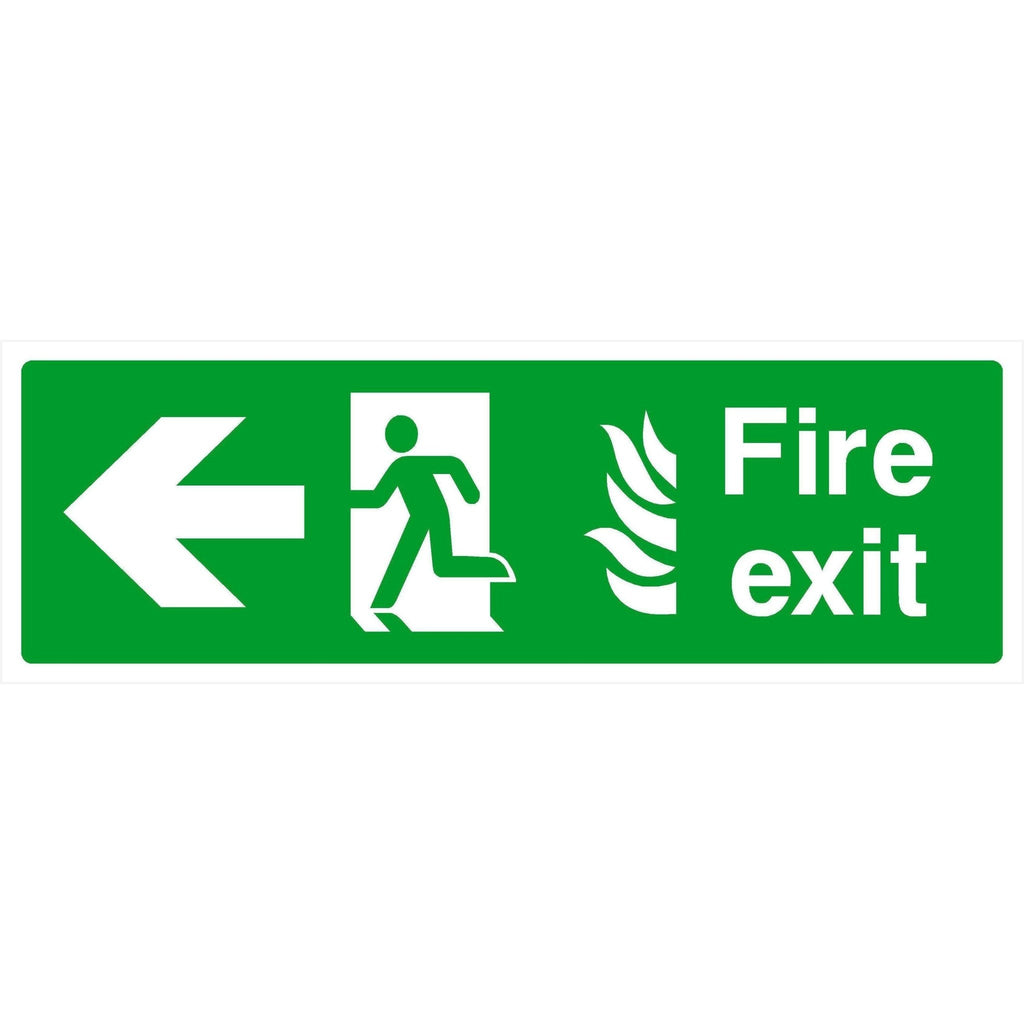 Fire Exit With Flames Sign Left Arrow - The Sign Shed