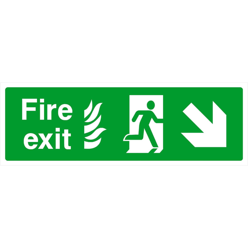 Fire Exit With Flames Sign Right Down Arrow - The Sign Shed
