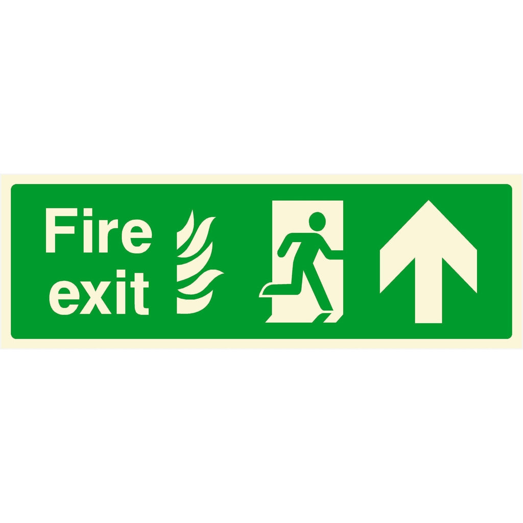 Fire Exit With Flames Sign Up Arrow - The Sign Shed