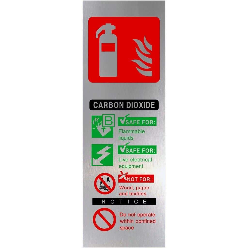 Fire Extinguisher Carbon Dioxide Brushed Silver Sign - The Sign Shed