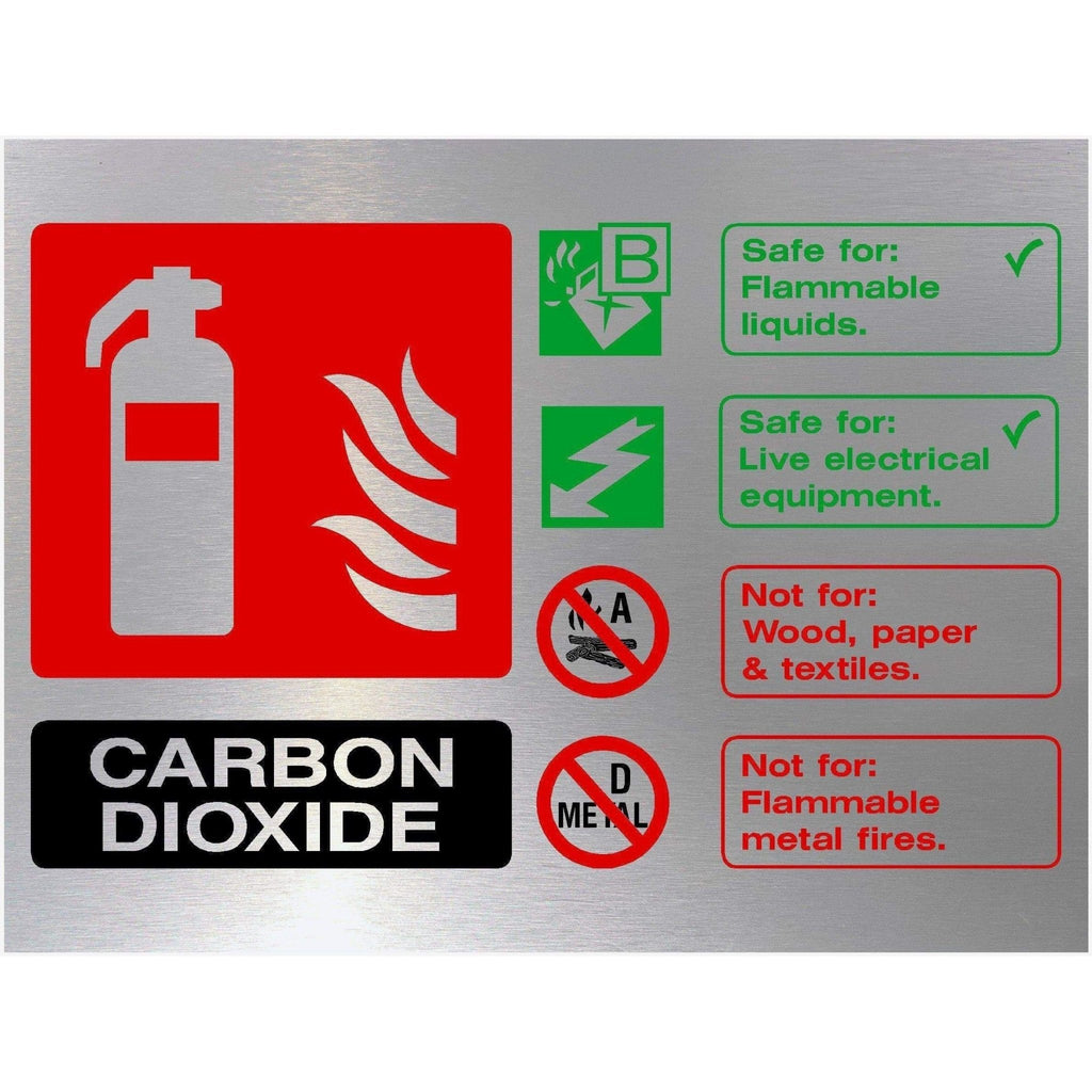 Fire Extinguisher Carbon Dioxide Sign in Brushed Silver - The Sign Shed
