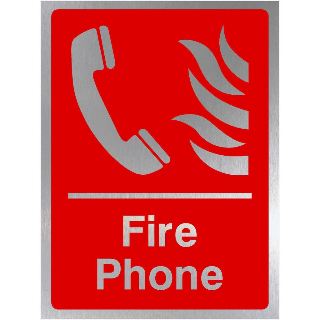 Fire Extinguisher Fire Phone Sign in Brushed Silver - The Sign Shed