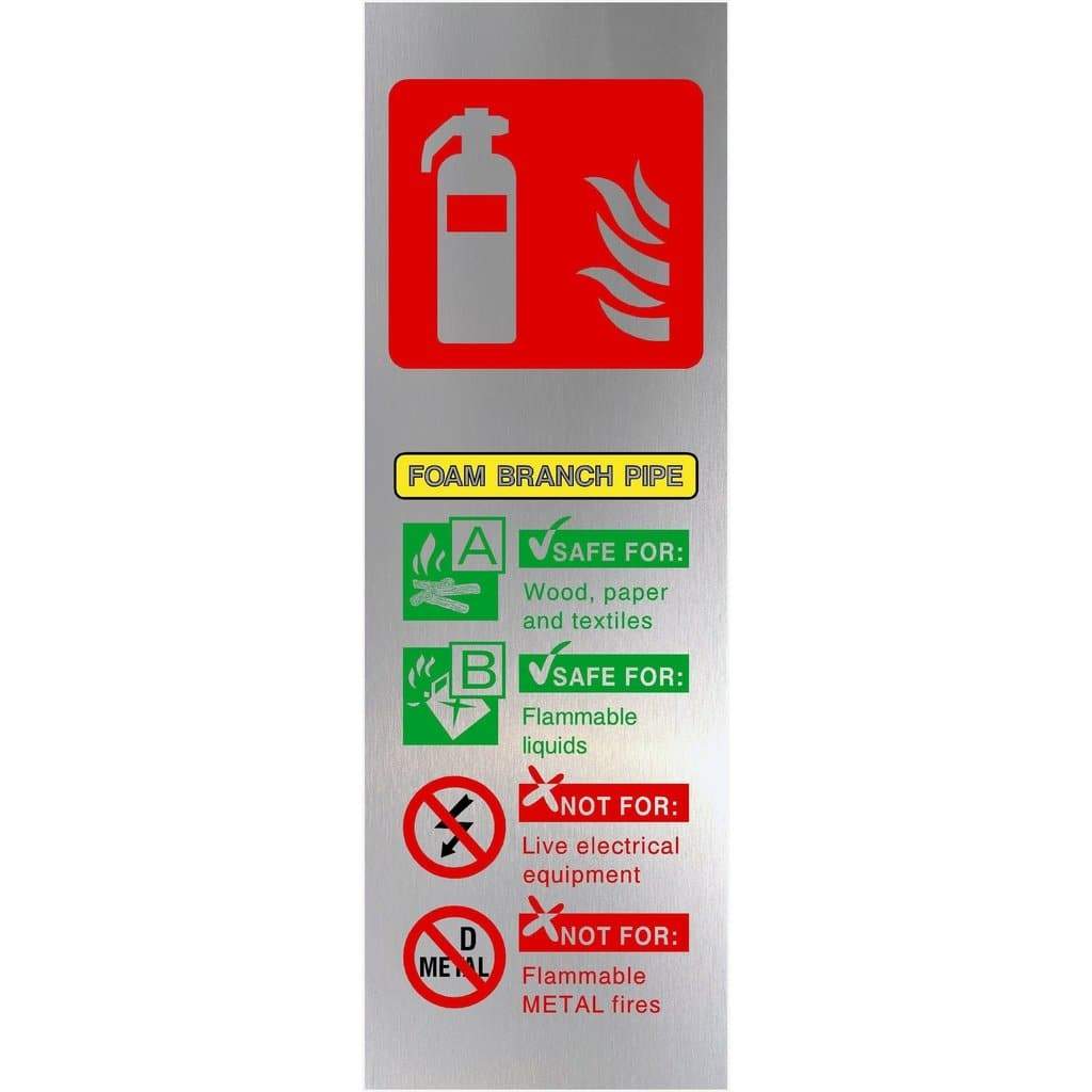 Fire Extinguisher Foam Branch Pipe Brushed Silver Sign - The Sign Shed