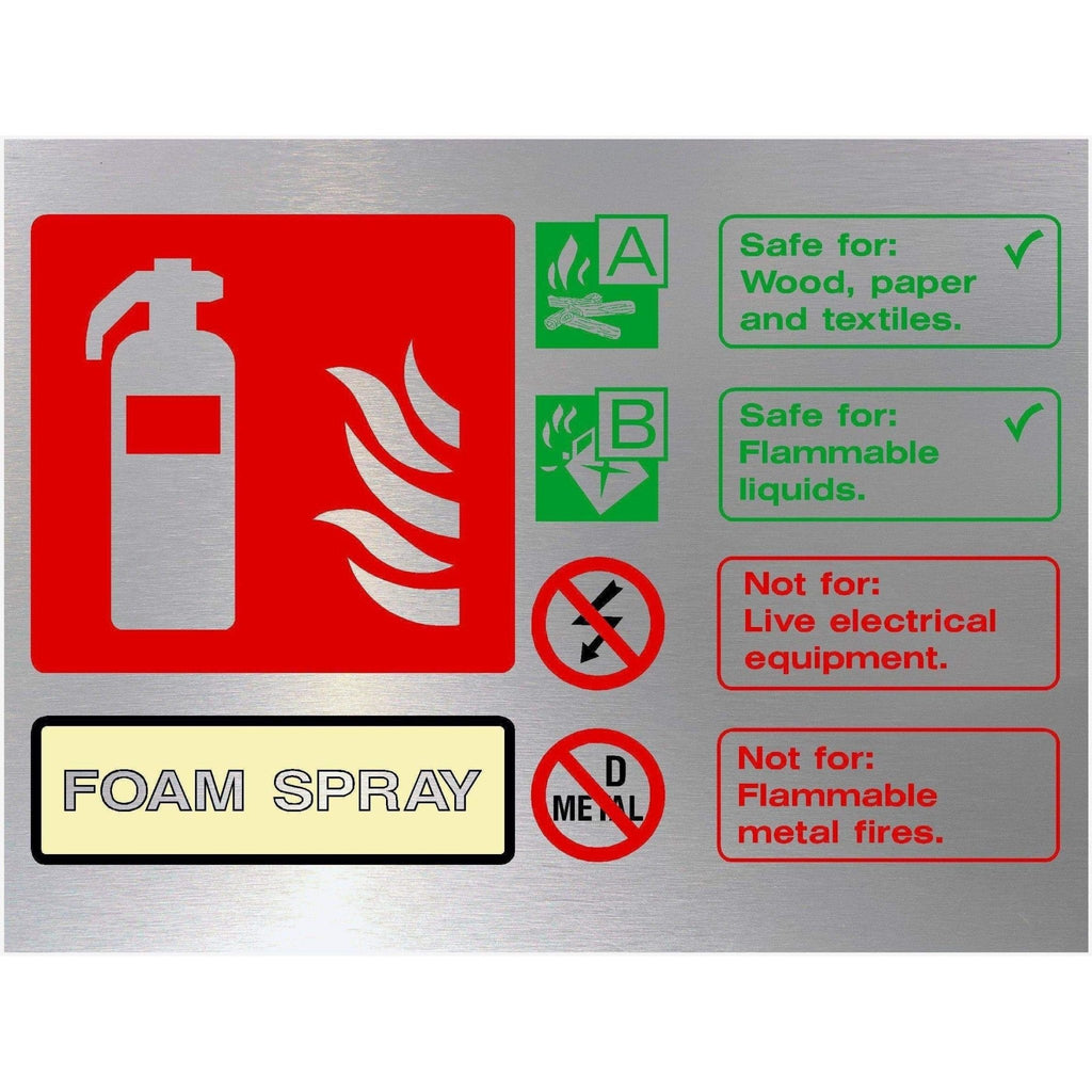 Fire Extinguisher Foam Spray Sign in Brushed Silver - The Sign Shed