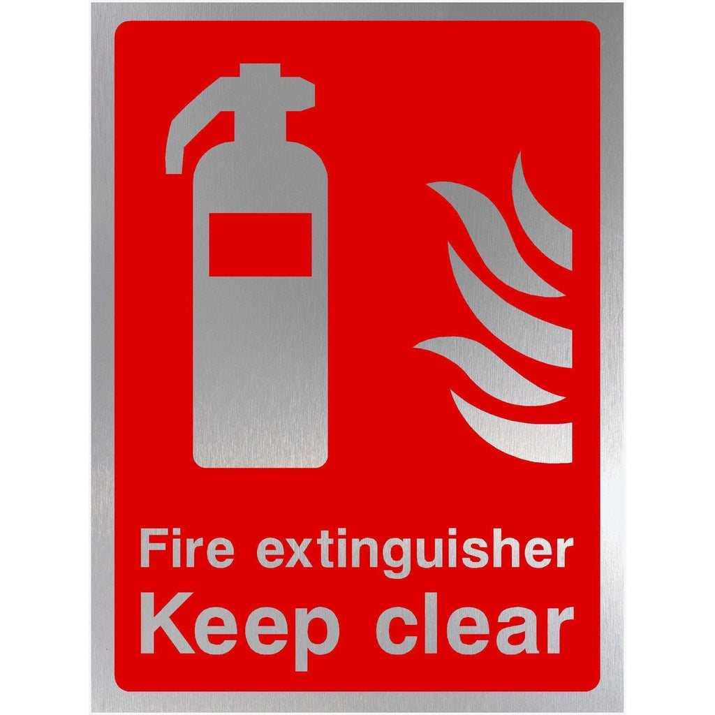 Fire Extinguisher Keep Clear Sign in Brushed Silver - The Sign Shed