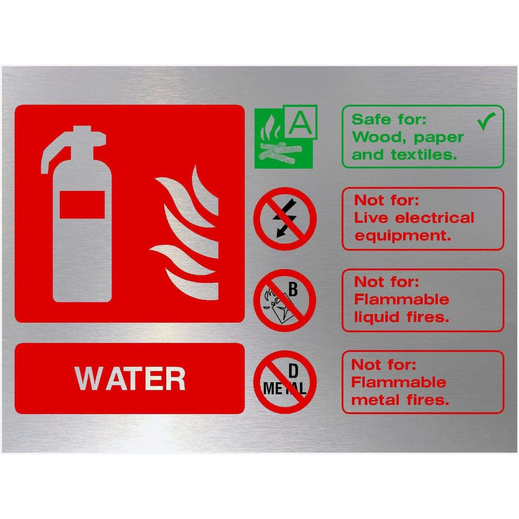 Fire Extinguisher Water Sign in Brushed Silver - The Sign Shed
