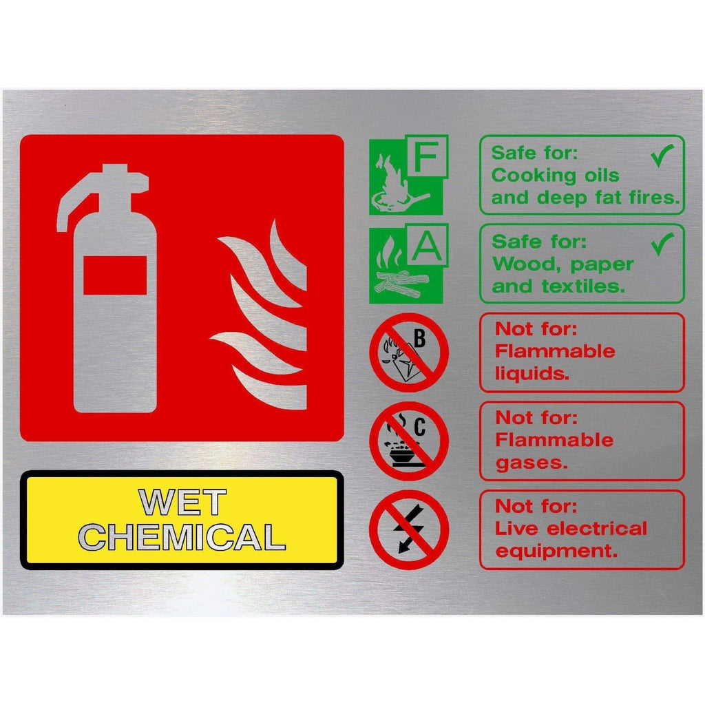 Fire Extinguisher Wet Chemical Sign in Brushed Silver - The Sign Shed