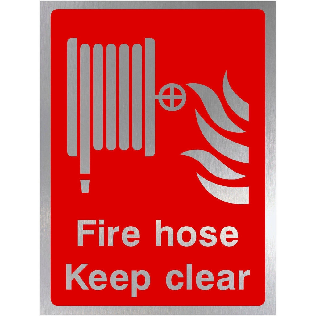 Fire Hose Keep Clear Sign in Brushed Silver - The Sign Shed