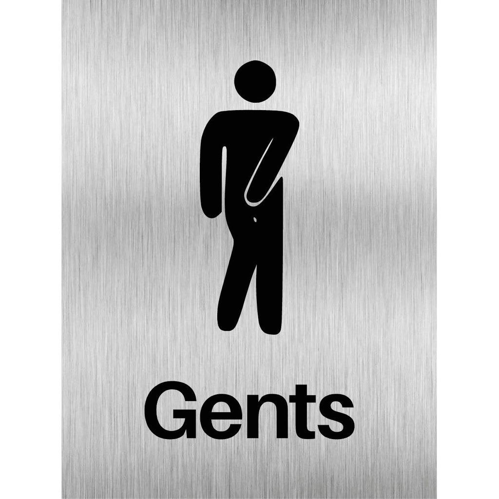 Gents Toilet Comic Sign Brushed Silver - The Sign Shed