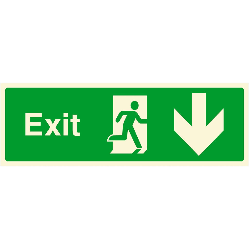Glow In The Dark Exit Fire Sign Down Arrow - The Sign Shed