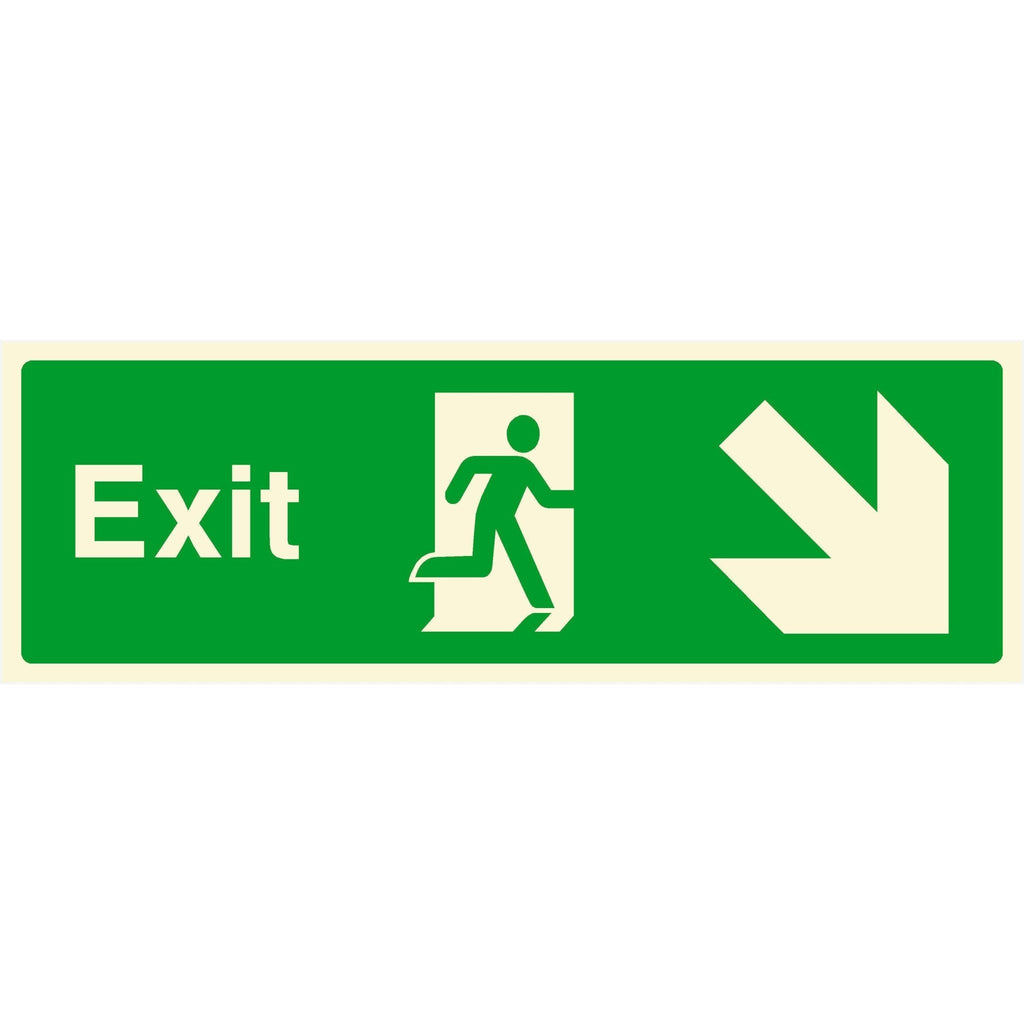 Glow In The Dark Exit Fire Sign Down Right Arrow - The Sign Shed