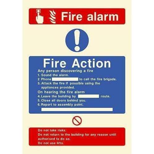 Glow In The Dark Fire Action Call Point Sign - The Sign Shed
