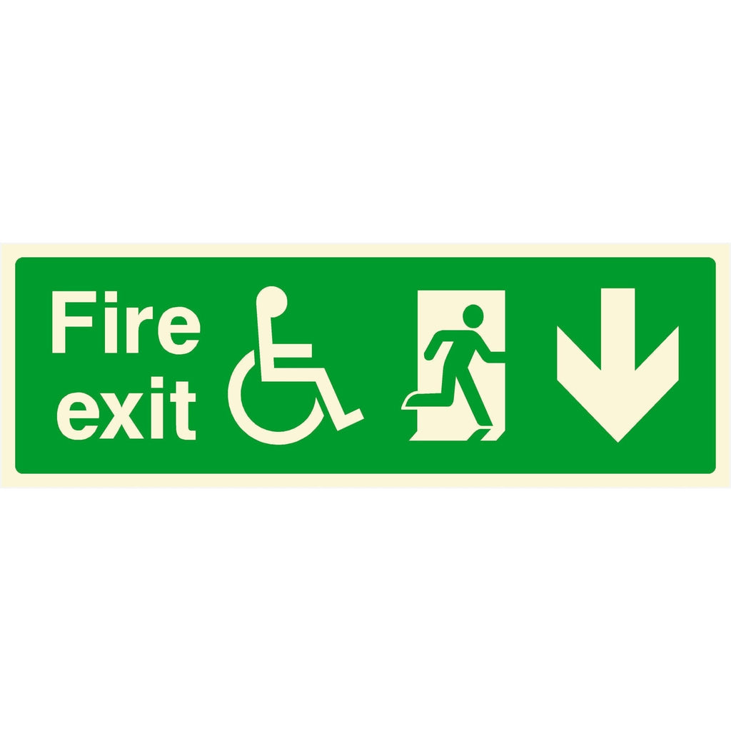 Glow In The Dark Fire Exit Disabled Sign Down Arrow - The Sign Shed