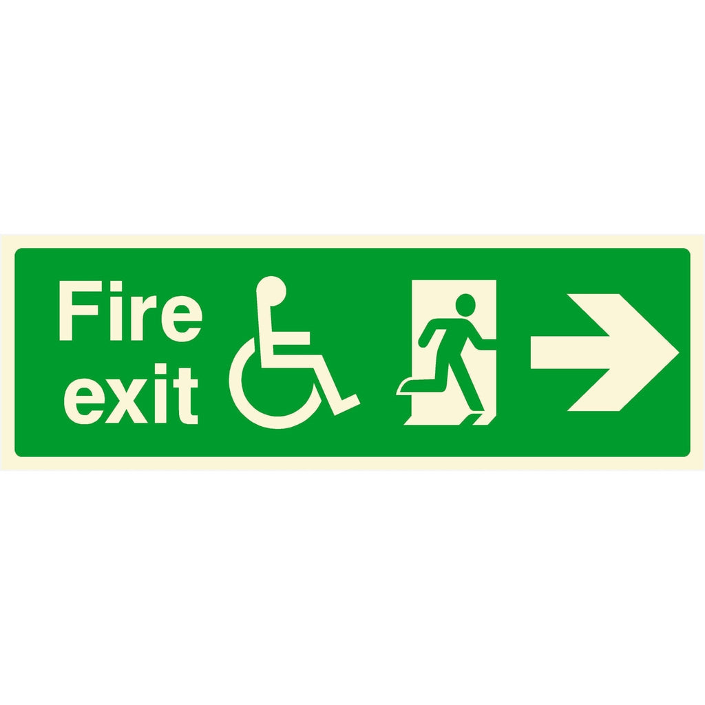 Glow In The Dark Fire Exit Disabled Sign Right Arrow - The Sign Shed