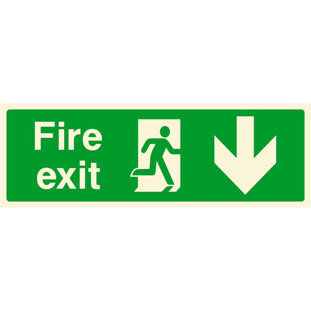 Glow In The Dark Fire Exit Sign Down Arrow - The Sign Shed