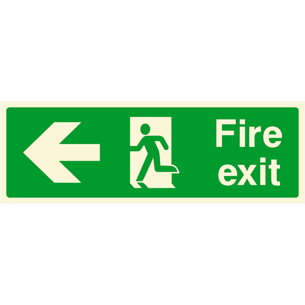 Glow In The Dark Fire Exit Sign Left Arrow - The Sign Shed