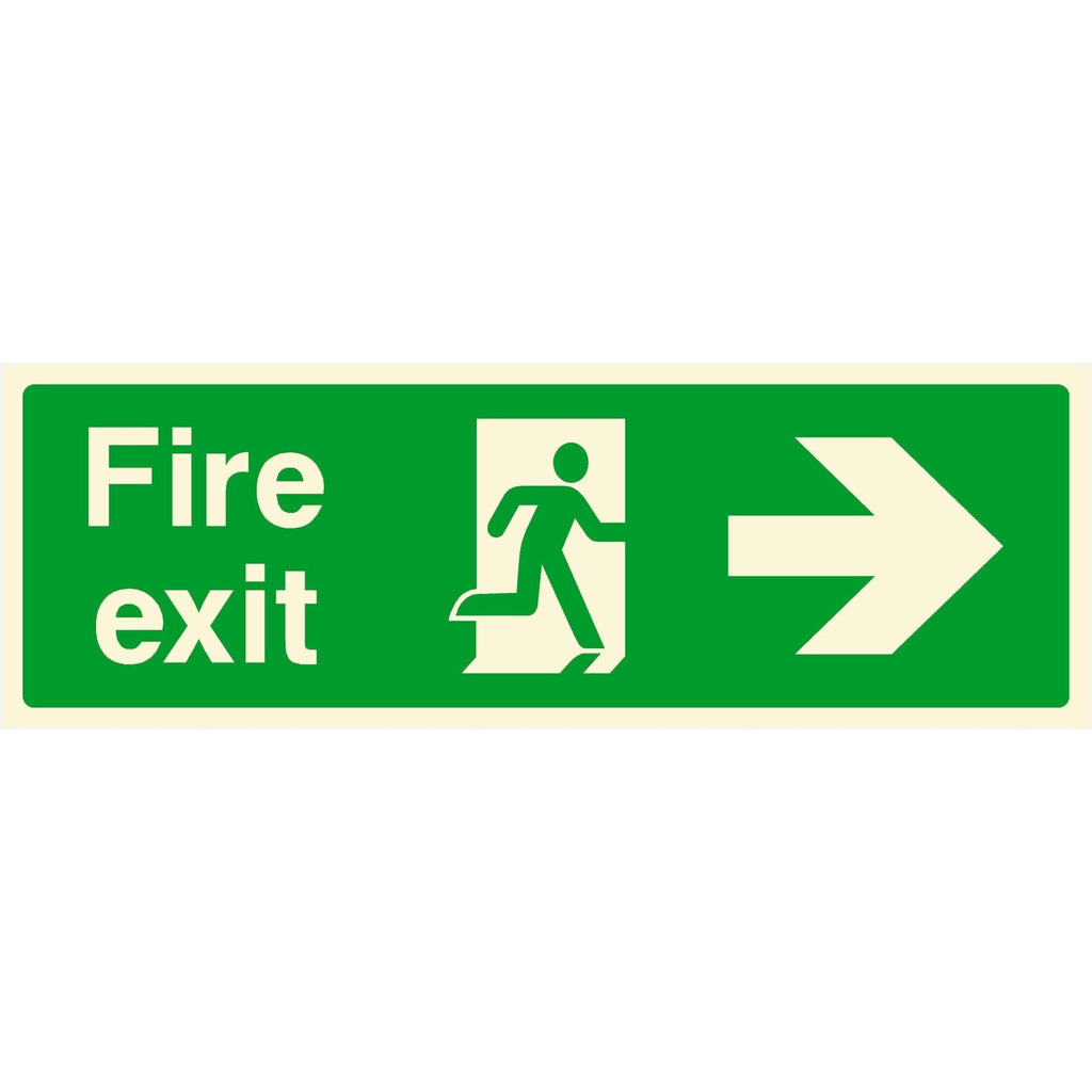 Glow In The Dark Fire Exit Sign Right Arrow - The Sign Shed