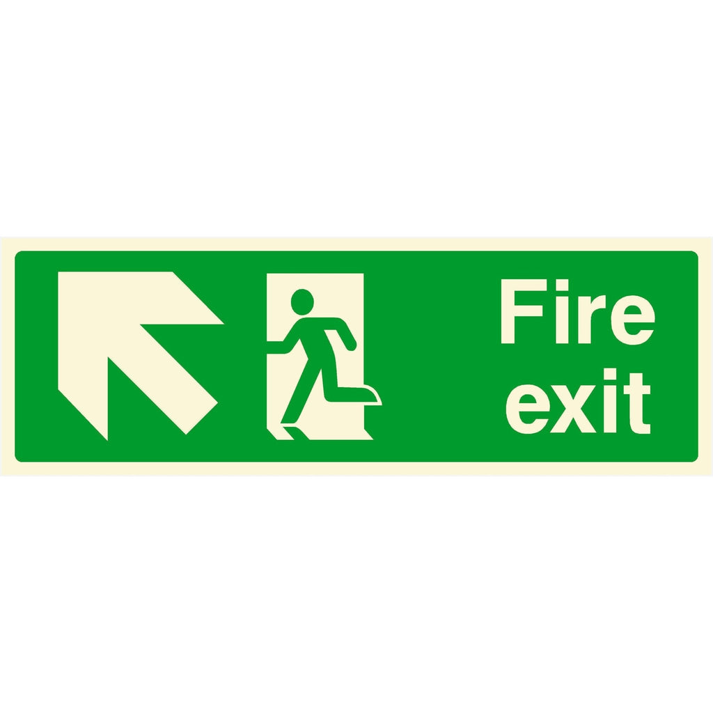 Glow In The Dark Fire Exit Sign Up Left Arrow - The Sign Shed