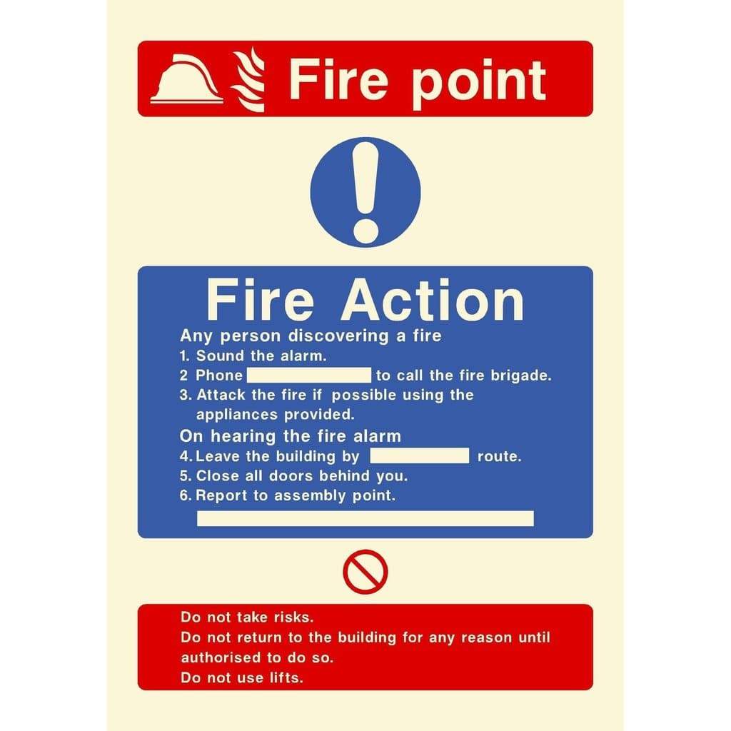 Glow In The Dark Fire Point Fire Action Sign - The Sign Shed