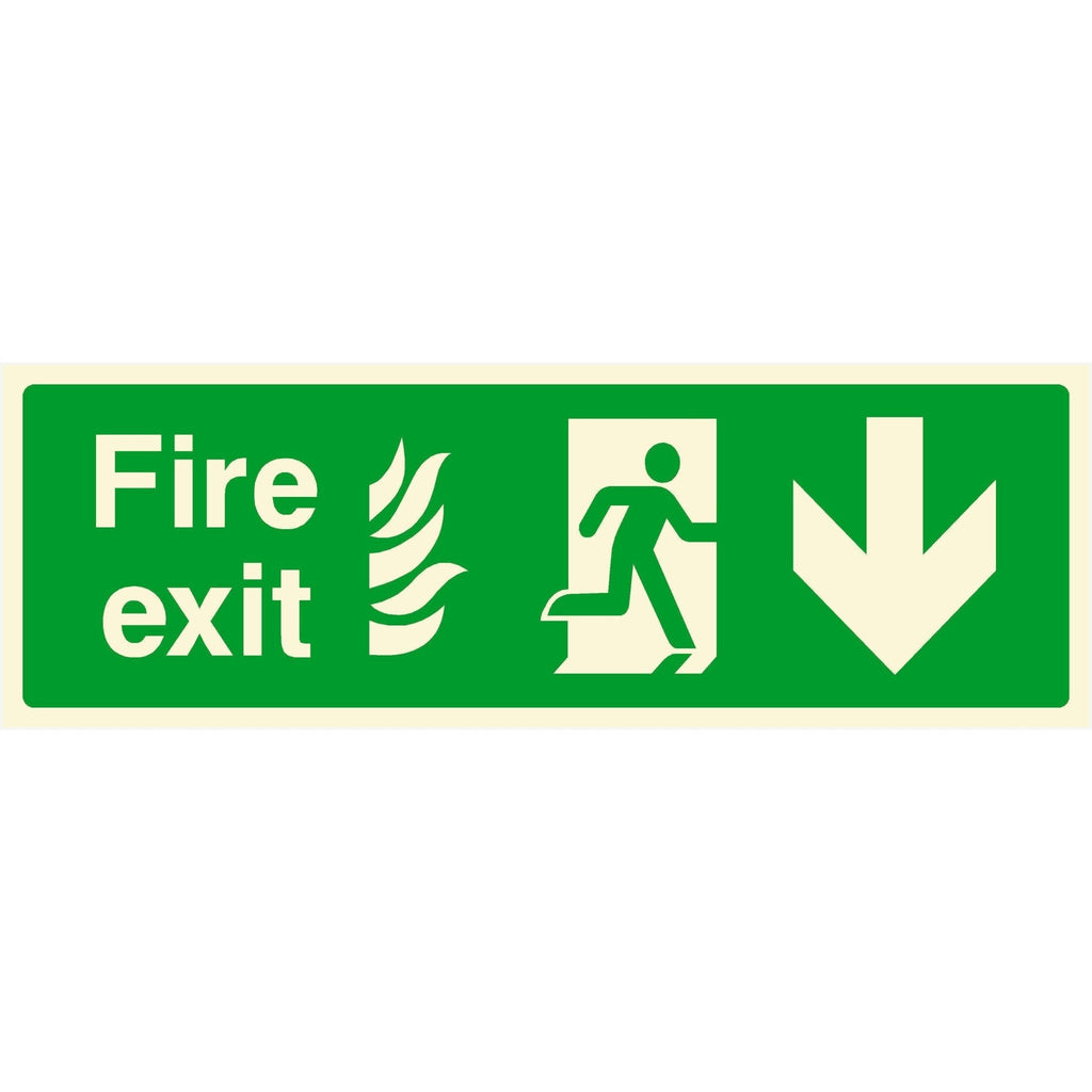 Glow In The Dark NHS Fire Exit Sign Down Arrow - The Sign Shed