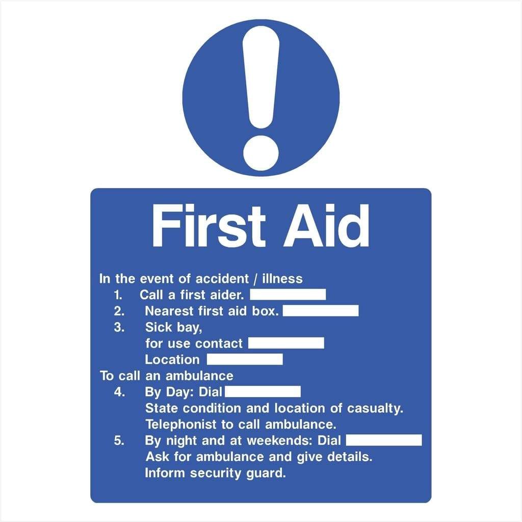 In The Event Of Accident Or Illness First Aid Sign - The Sign Shed