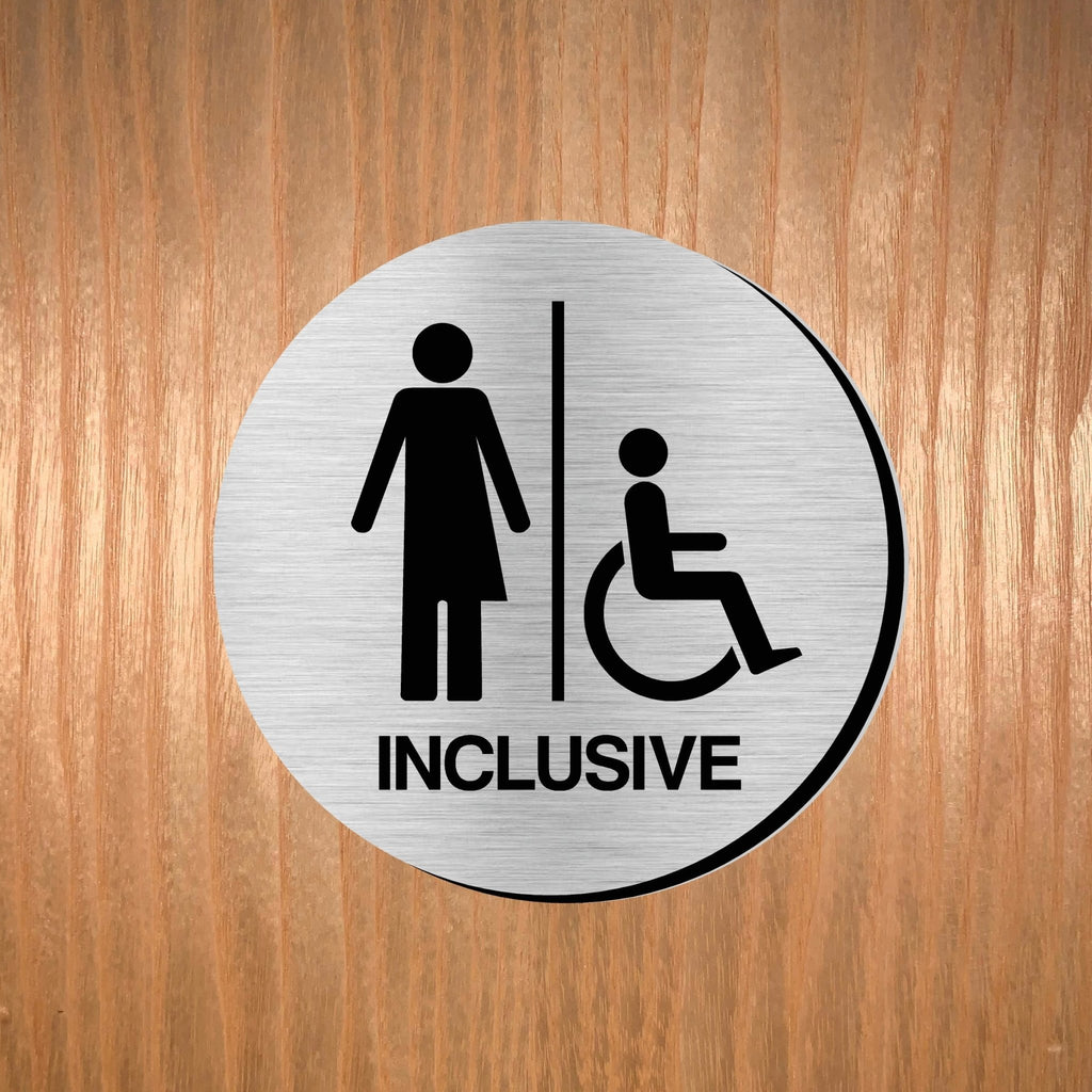 INCLUSIVE Premium Brushed Silver toilet door sign - The Sign Shed