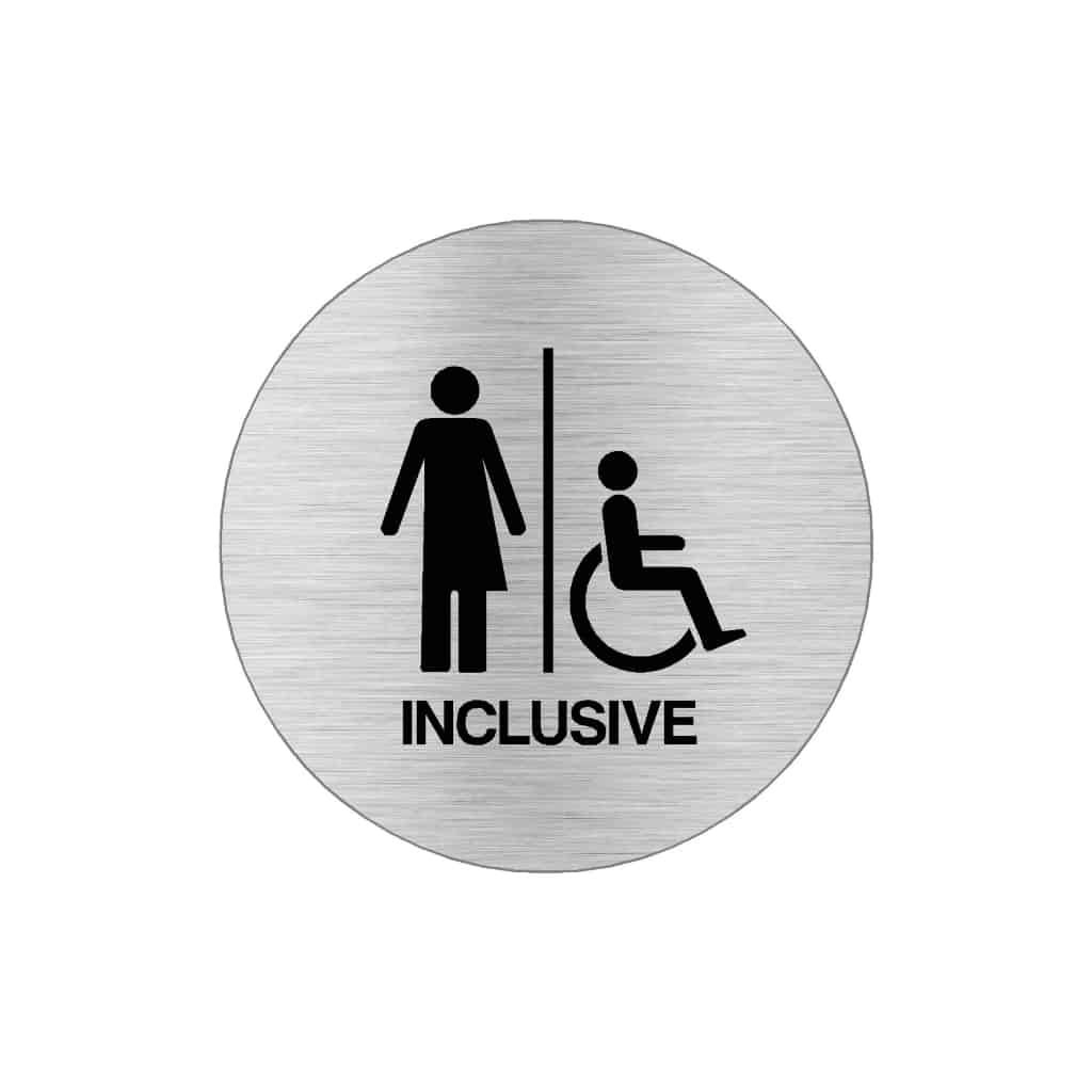 INCLUSIVE Premium Brushed Silver toilet door sign - The Sign Shed