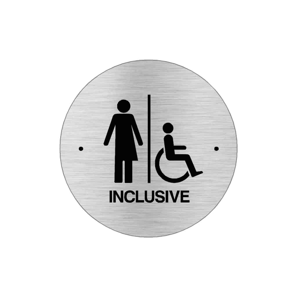 INCLUSIVE Premium Brushed Silver toilet door sign - The Sign Shed