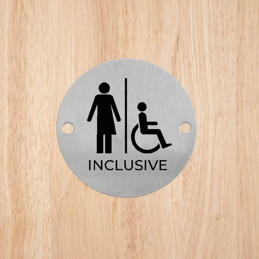 Inclusive Toilets Door Sign Stainless Steel - The Sign Shed