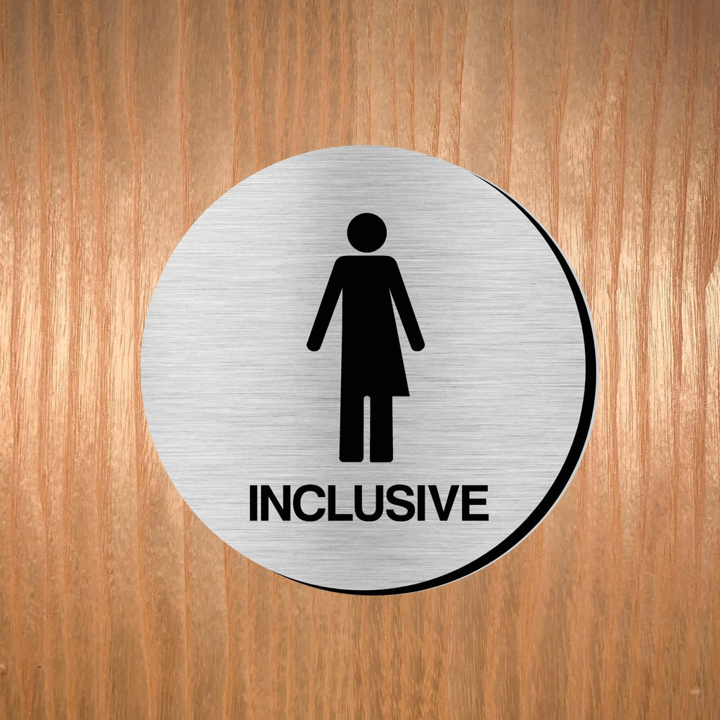INCLUSIVE UNISEX Premium Brushed Silver toilet door sign - The Sign Shed